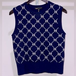 Maje Milia Bow Pattern Sweater Vest Shell 3 / 8 Navy